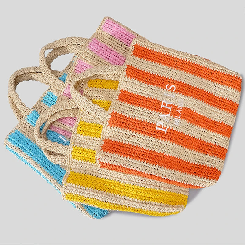 Lina - Striped Straw Summer Bag