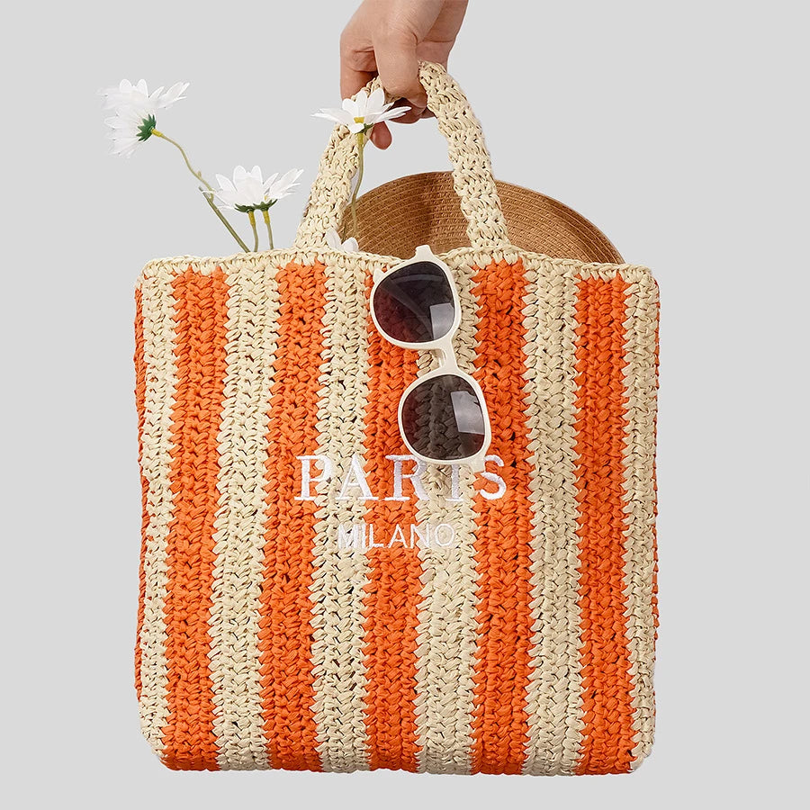 Lina - Striped Straw Summer Bag