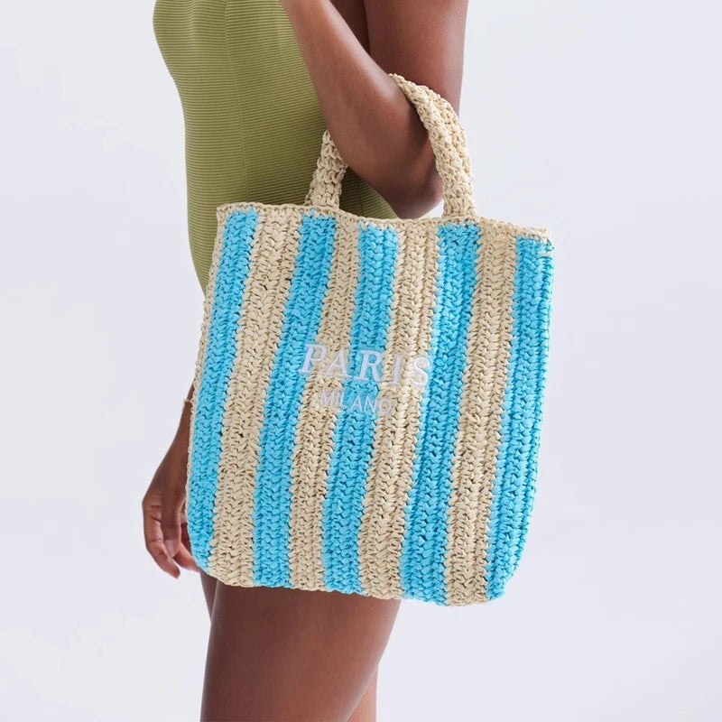 Lina - Striped Straw Summer Bag